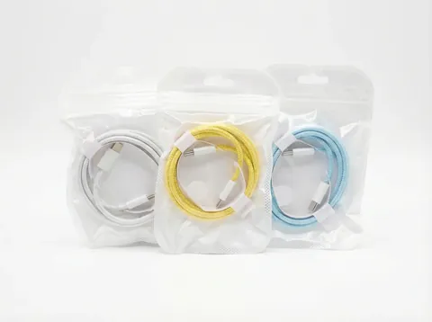 Light Yellow 1m braided USB-C to USB-C charging cable, real photo in ChargeUp Co. packaging