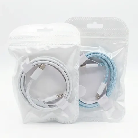 Light Blue 1m braided USB-C to USB-C charging cable, real photo in ChargeUp Co. packaging